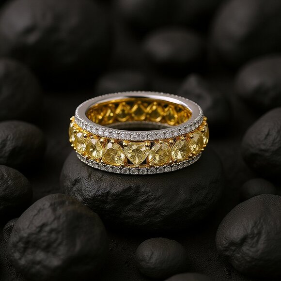 Canary 18K Yellow Gold Diamond Double Row Eternity Band Ring - Picture 4 of 5